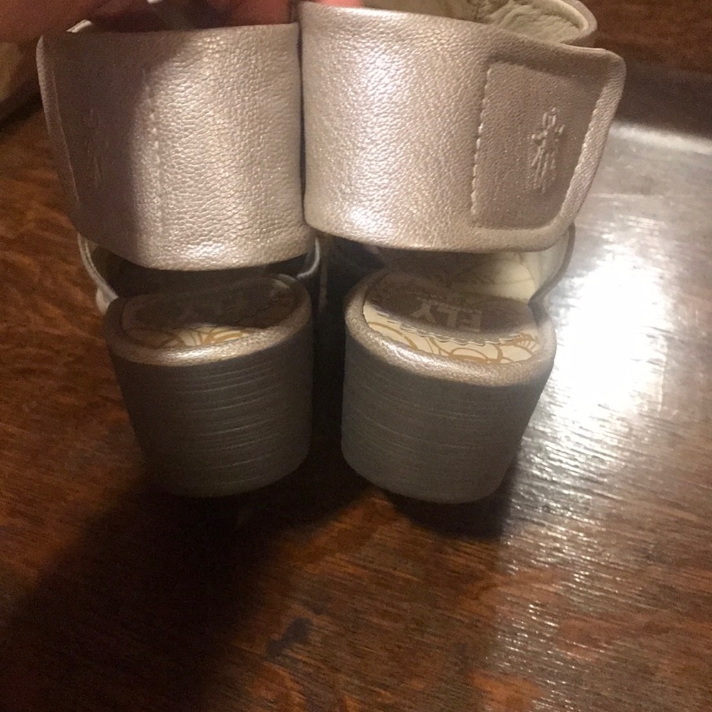 Fly London Silver Peep-Toe Wedges - Picture 6 of 7